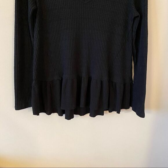 Anthropologie-Eri + Ali Waffle Peplum Black Long Sleeve Thermal (Small) - Picture 6 of 11